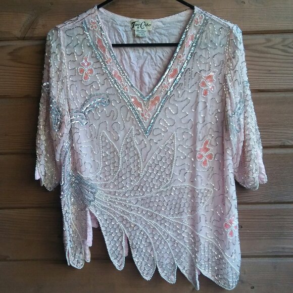 Vtg 1980s Petal Pink Trophy Top, by Tan Chho S/M - Picture 1 of 7